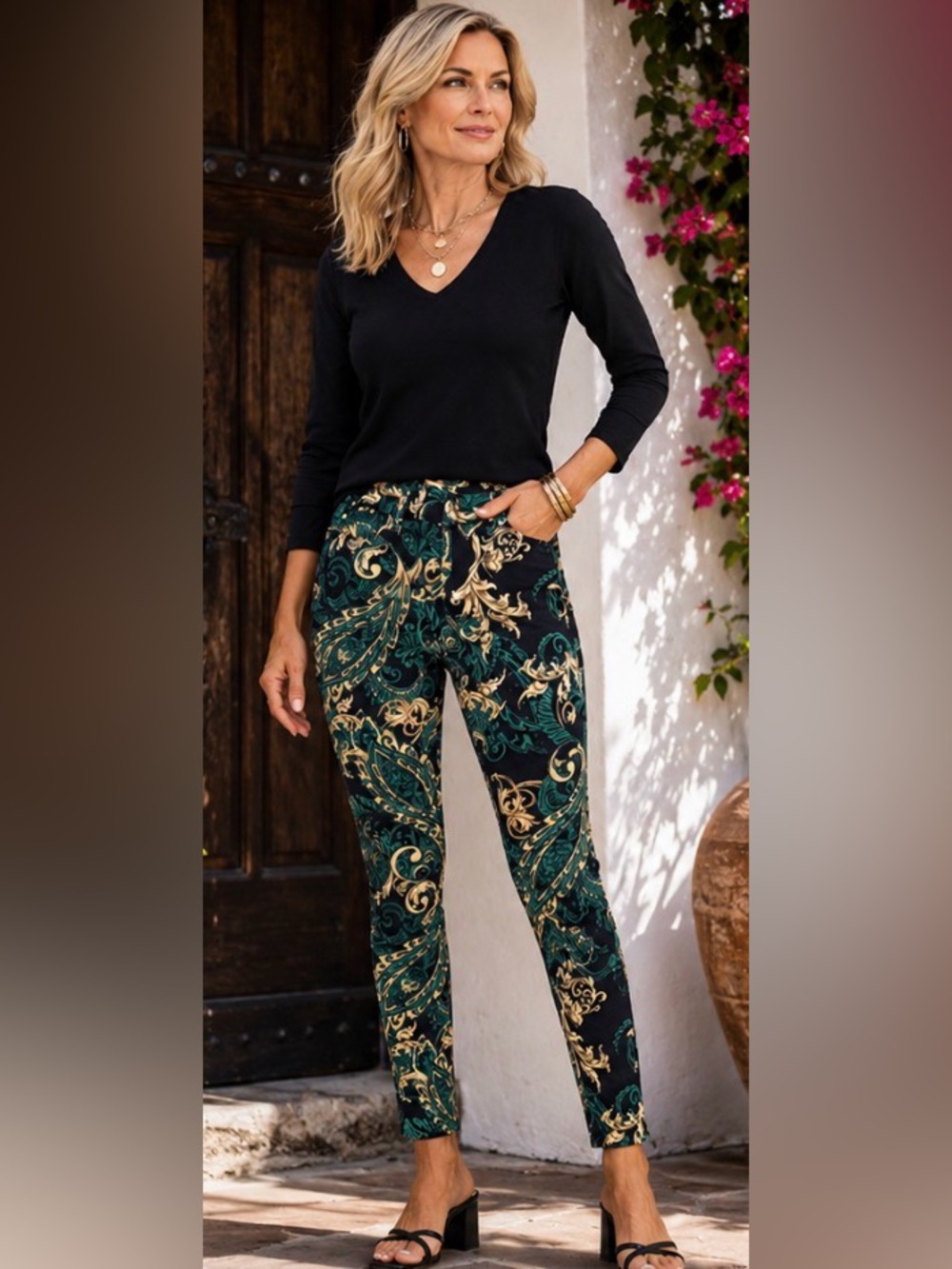 Chico’s Platinum Jeggings 0.5 US 6 Paisley Print Stretch Skinny Pants Boho